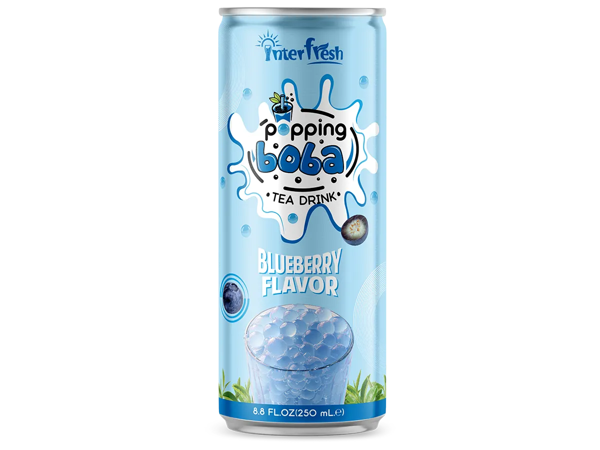Blueberry Flavor Popping Boba Tea – 250ml | Customizable Tea Drinks for Global Markets