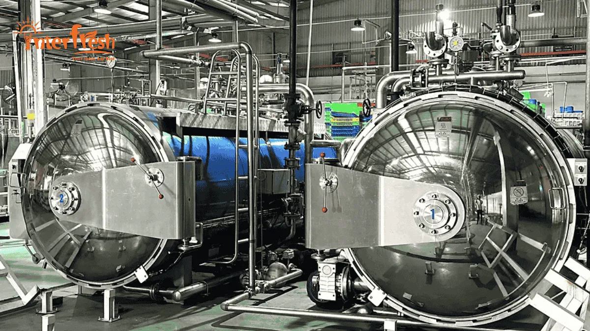 Large Distillers used for post-packaging sterilization, a critical step in the beverage manufacturing process for long shelf life.