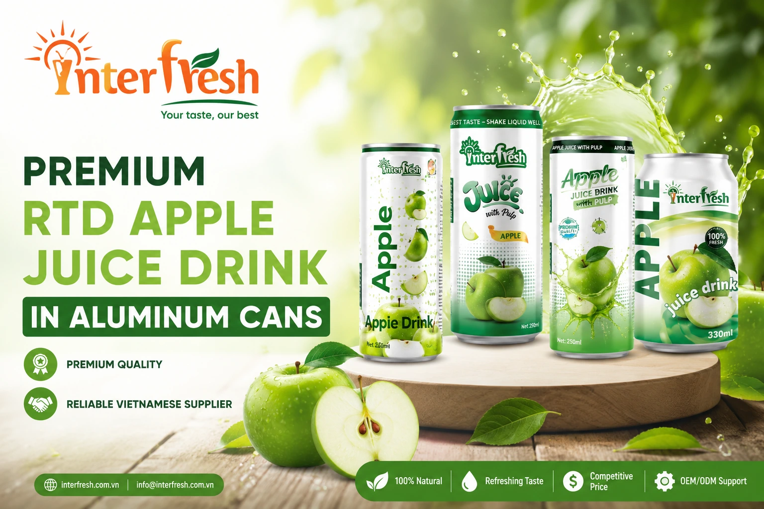 Premium RTD Apple Juice Drink in Aluminum Cans – Reliable Vietnamese Supplier Interfresh