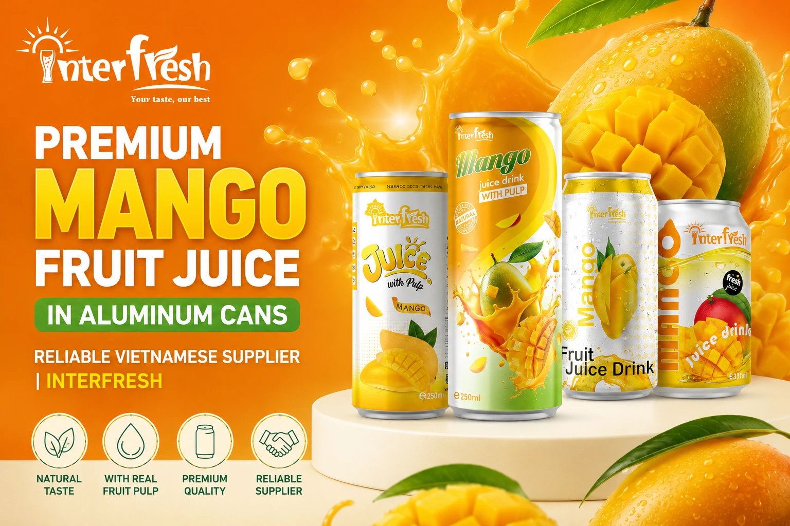 Premium RTD Mango Fruit Juice in Aluminum Cans