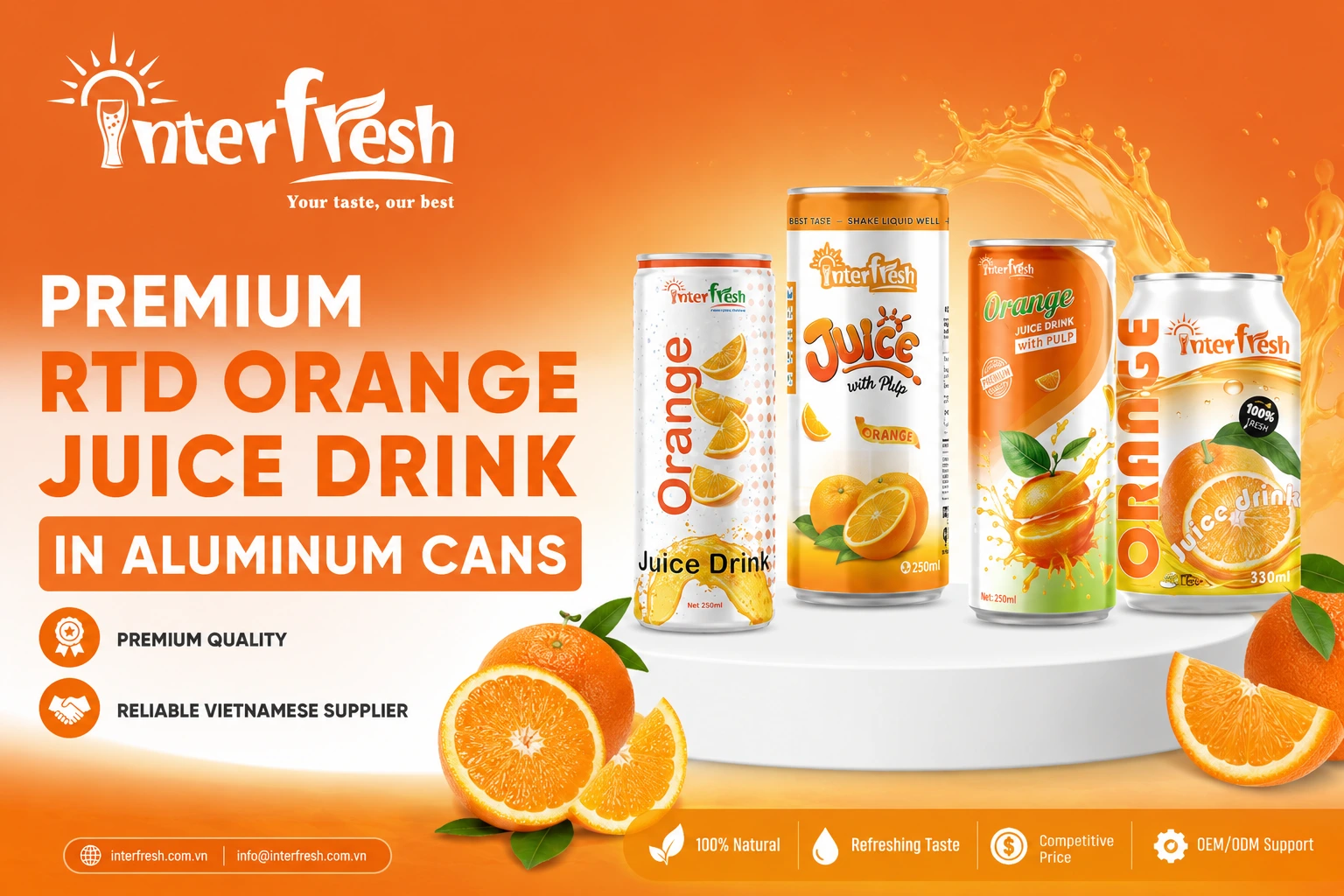 Premium RTD Orange Juice Drink in Aluminum Cans – Reliable Vietnamese Supplier Interfresh