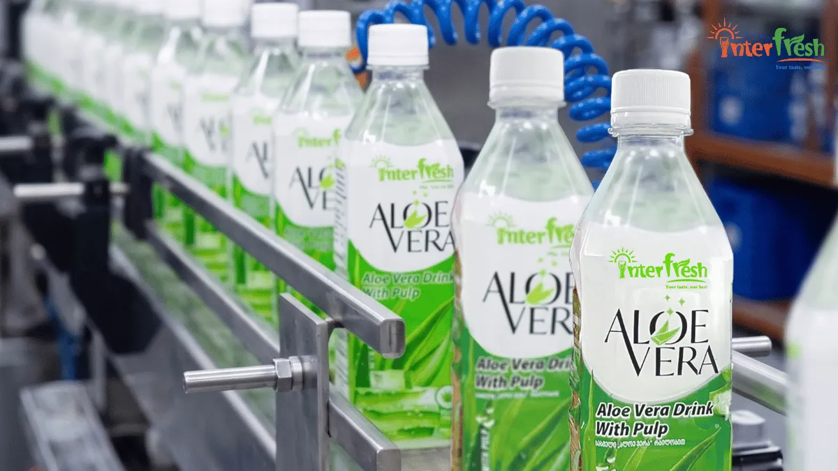 Aloe Vera Drink Manufacturer & OEM Vietnam Your Trusted Global Partner for Bulk Supply, Private Label, and Wholesale Aloe Vera Beverages 2 Modern aloe vera drink production line at Interfresh manufacturing facility in Vietnam