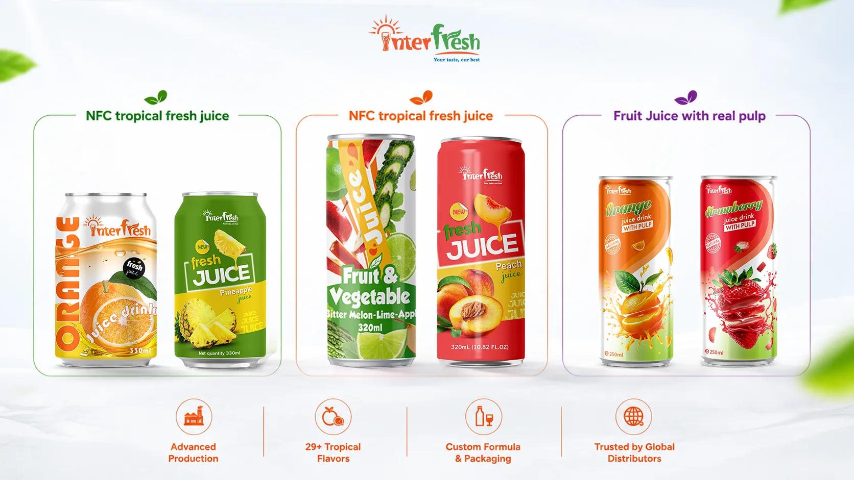 Interfresh fruit juice Alu can OEM — 29+ tropical flavors for wholesale export