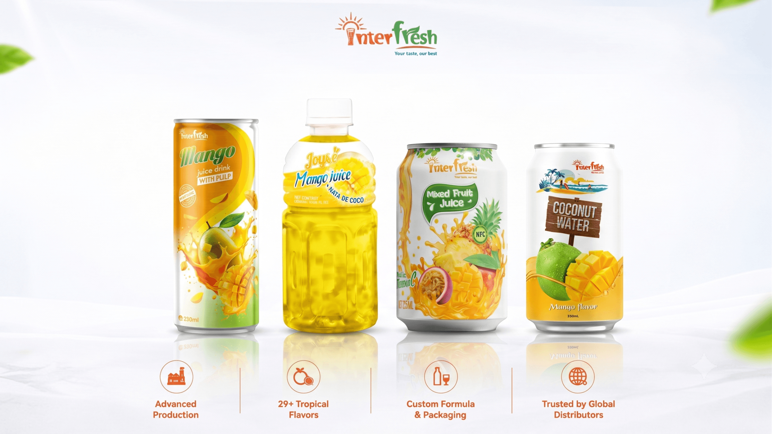 Product lineup from Interfresh mango juice manufacturer 
