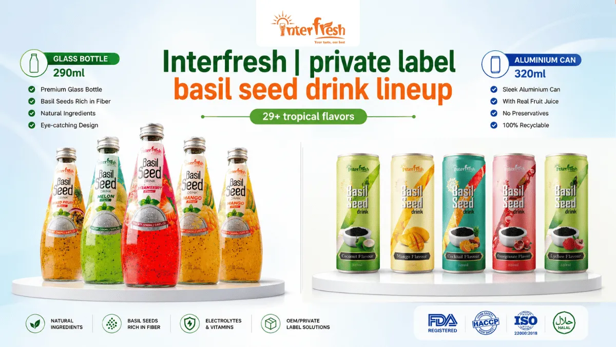 Private Label Basil Seed Drink: OEM and Wholesale Sourcing from Vietnam (2026) 2 Interfresh available flavors for private label basil seed drink OEM Vietnam