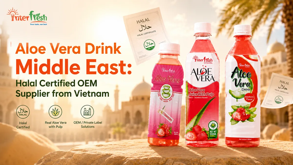 Halal certified aloe vera drink in PET bottle and can packaging for Middle East export