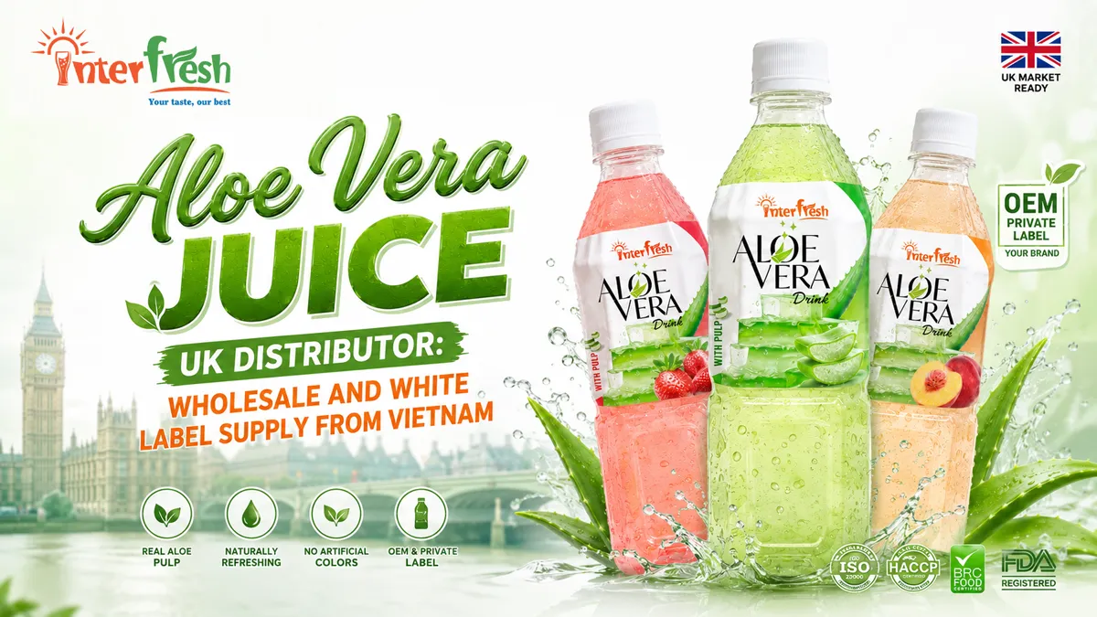 Interfresh aloe vera juice 500ml PET bottles for UK wholesale and private label distribution.