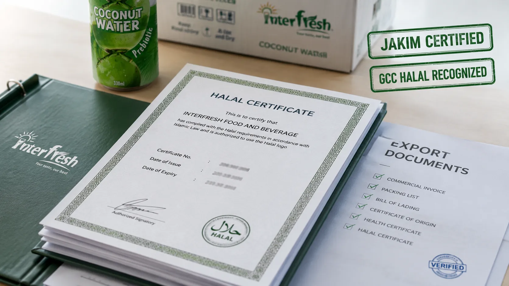Halal certification documentation for coconut water exports to Malaysia and Indonesia