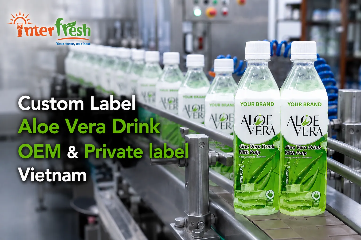 Custom label aloe vera drink bottles in six flavors ready for private label branding