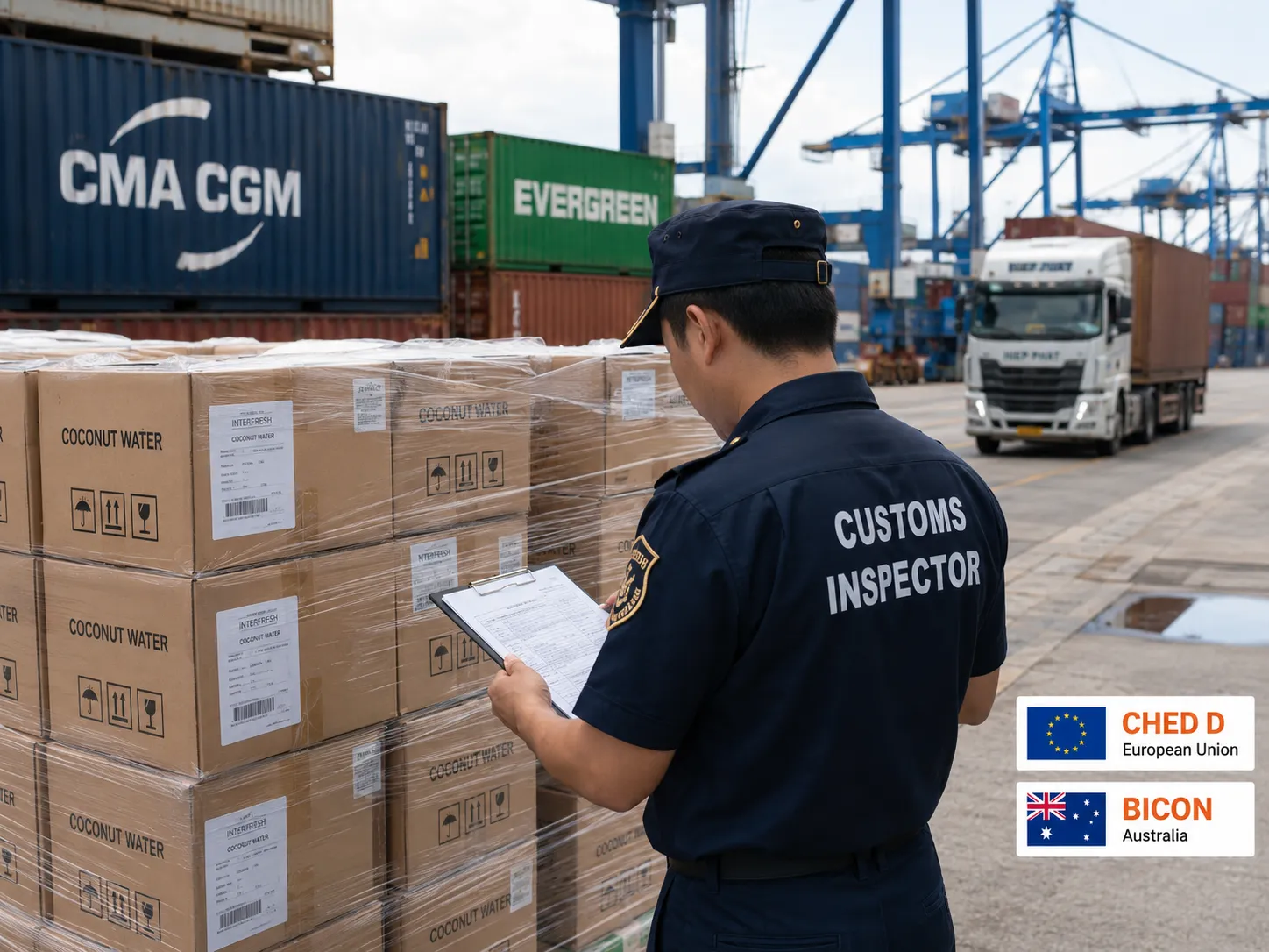 Border inspection process for coconut water entering the EU and Australia
