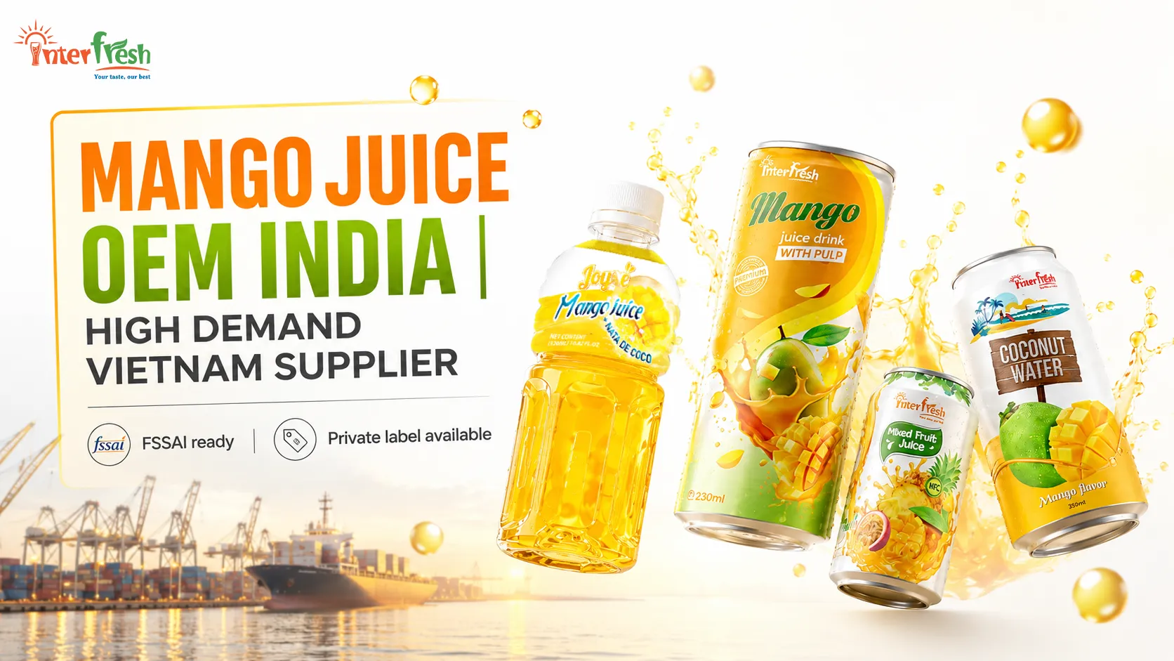 Mango juice OEM India cans ready for export from Vietnam