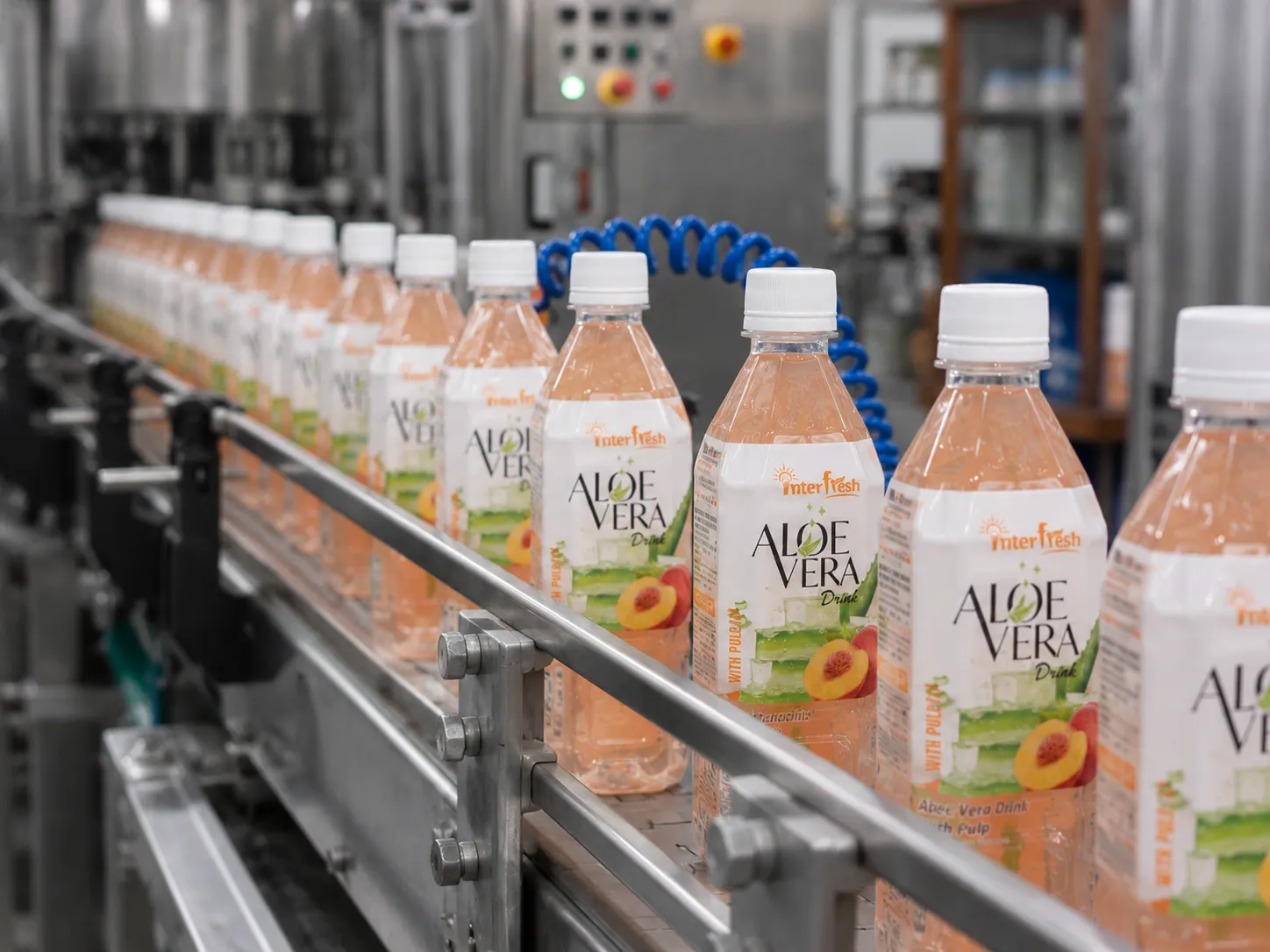 Peach Aloe Vera Juice Wholesale: OEM Manufacturer Vietnam 21 Peach aloe vera juice blending and bottling line at Interfresh factory