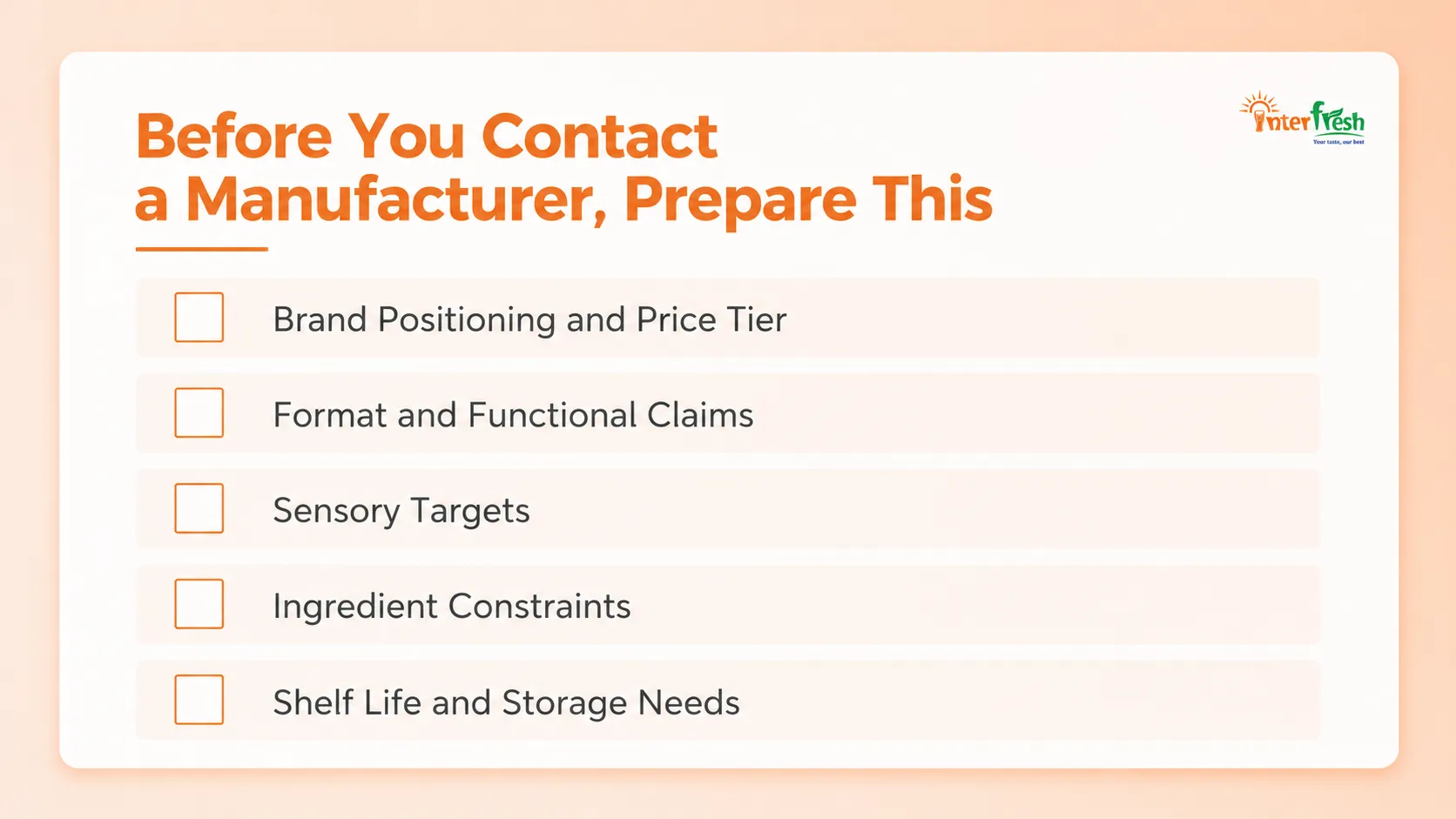 Private Label Playbook Part 2: Choosing the Right OEM Manufacturer Vietnam 1 Checklist for preparing a brief before contacting a beverage OEM manufacturer