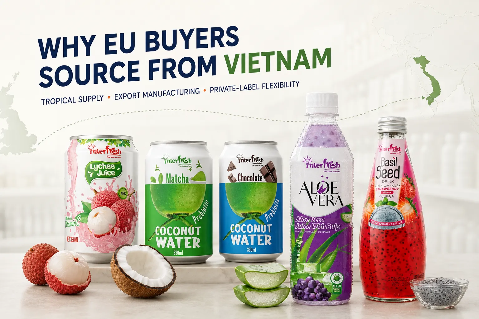 Beverages Exporter from Vietnam to Europe: The Complete EVFTA Zero Tariff Guide for EU Importers 1 Vietnamese tropical drinks and sourcing advantages from a beverage exporter from Vietnam to Europe.