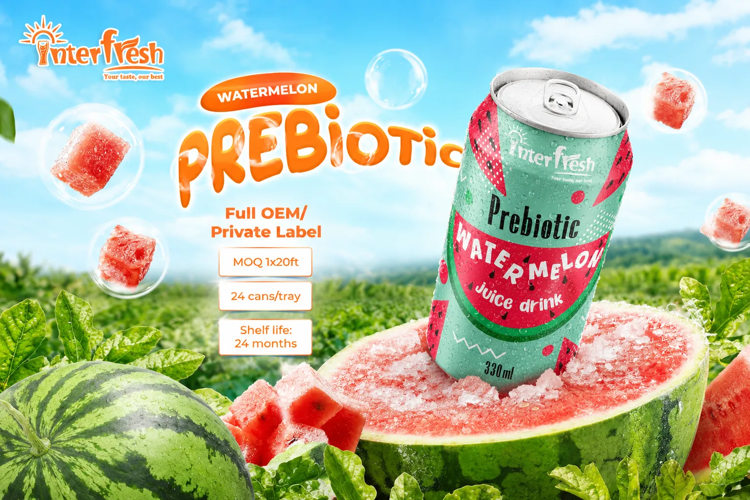 Can of 100% watermelon juice, a naturally low sugar juice drink