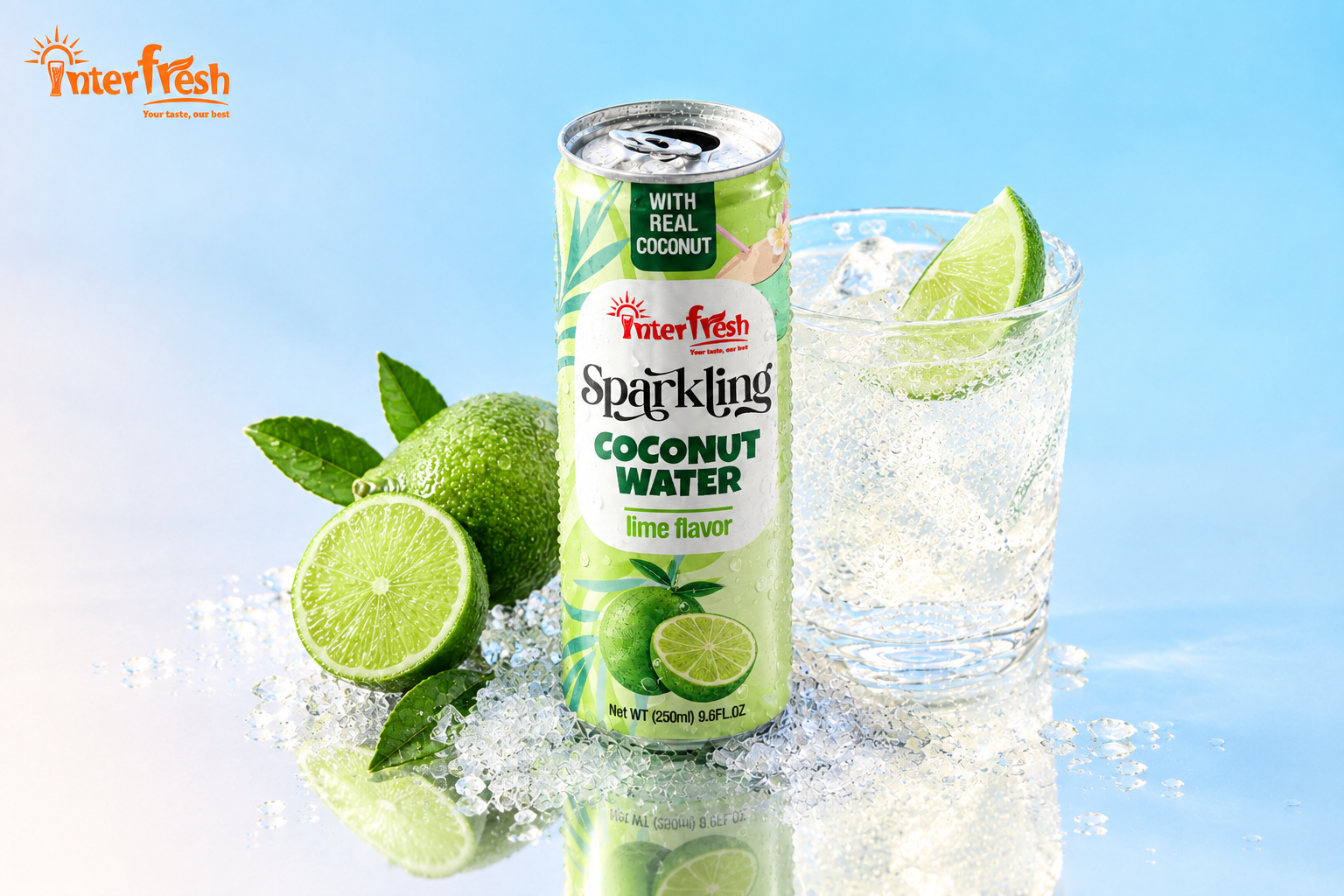 Sparkling lime and lemon water, a low sugar juice drink for every day