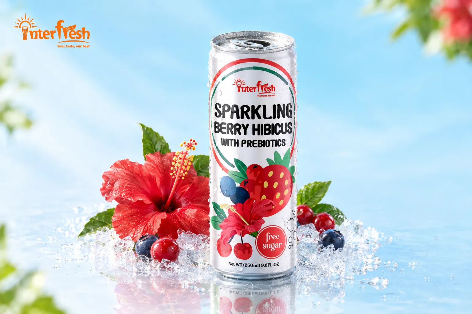 No-sugar sparkling berry hibiscus water, the low sugar juice drink pairing tip from this berry section