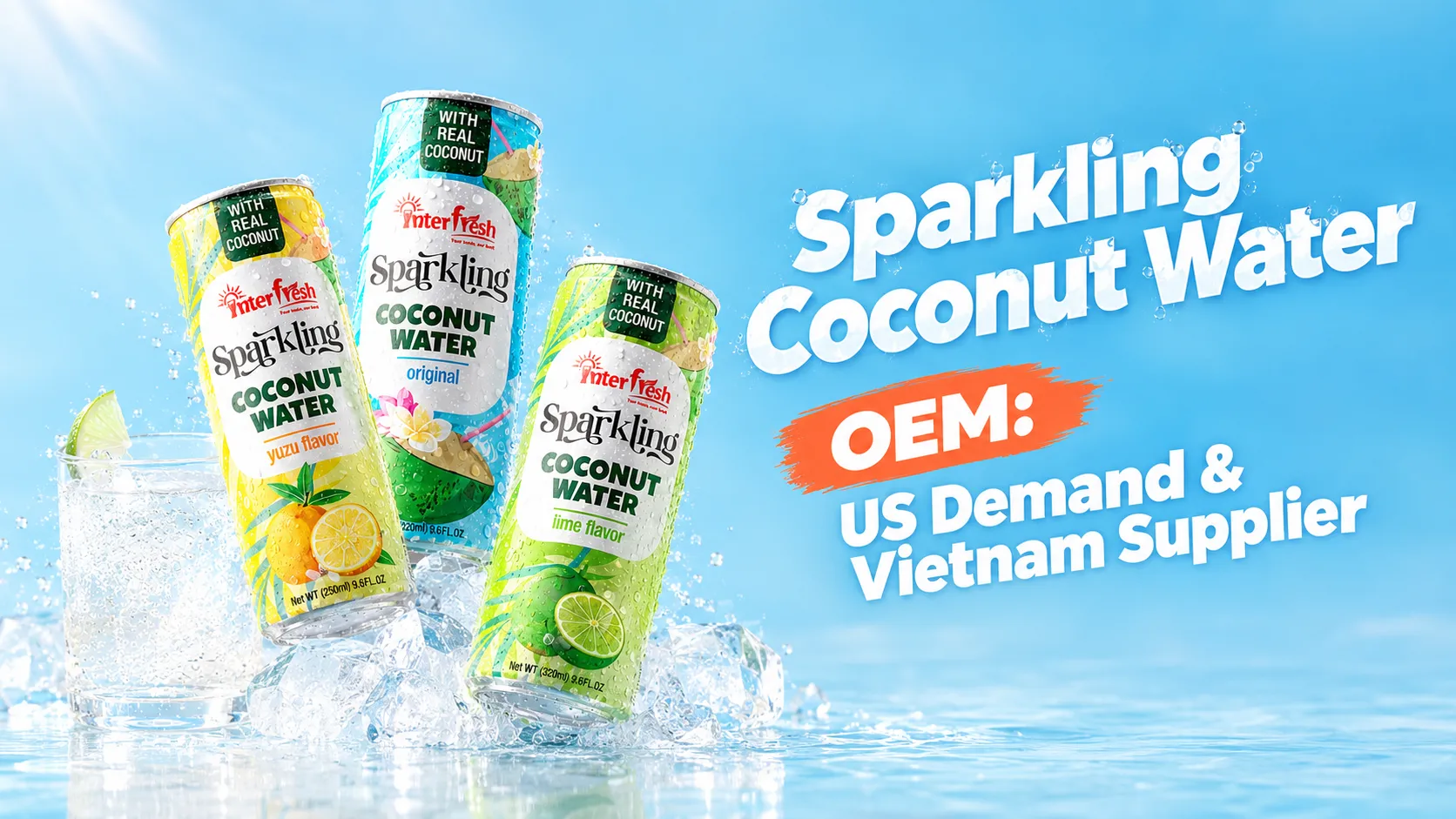 Sparkling coconut water cans produced at a Vietnam OEM factory
